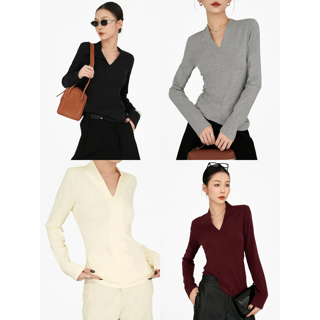 尼采官方直营｜领针织衫｜极简百搭 时髦显瘦长袖时髦实穿T恤30091