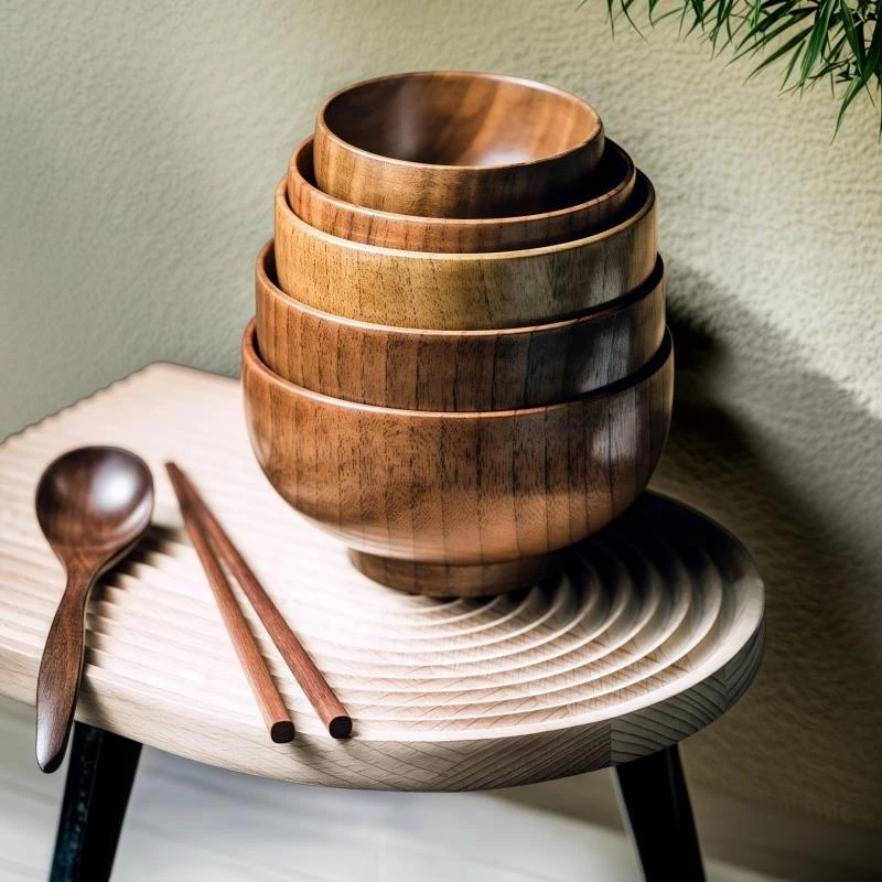 木碗食品级家用饭碗覆古餐具耐摔防烫儿童宝宝米饭碗木头碗汤面碗