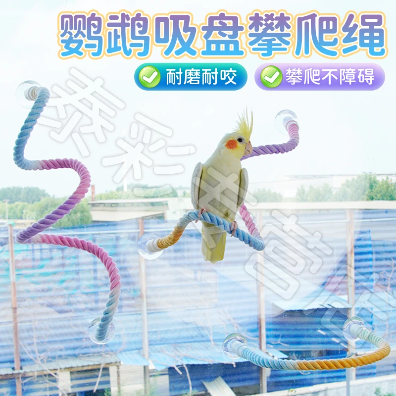 【宠大条】鹦鹉玻璃吸盘彩色棉绳旋转攀爬绳索站杆秋千自由弯曲爬梯