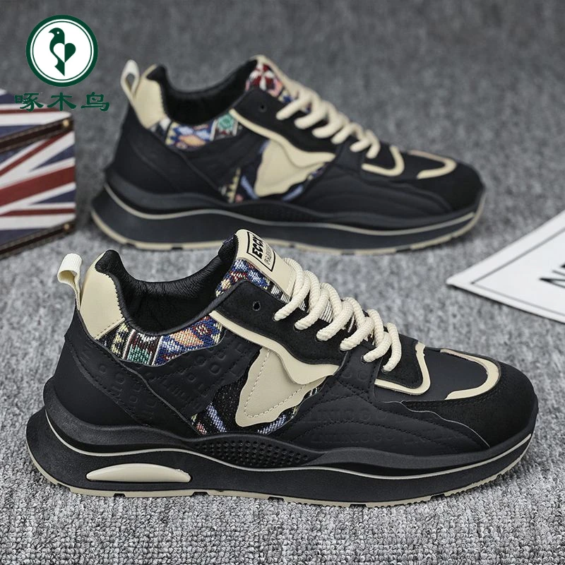 【正品】啄木鸟男鞋秋冬款2024新款潮流软底运动休闲鞋男士厚底增高