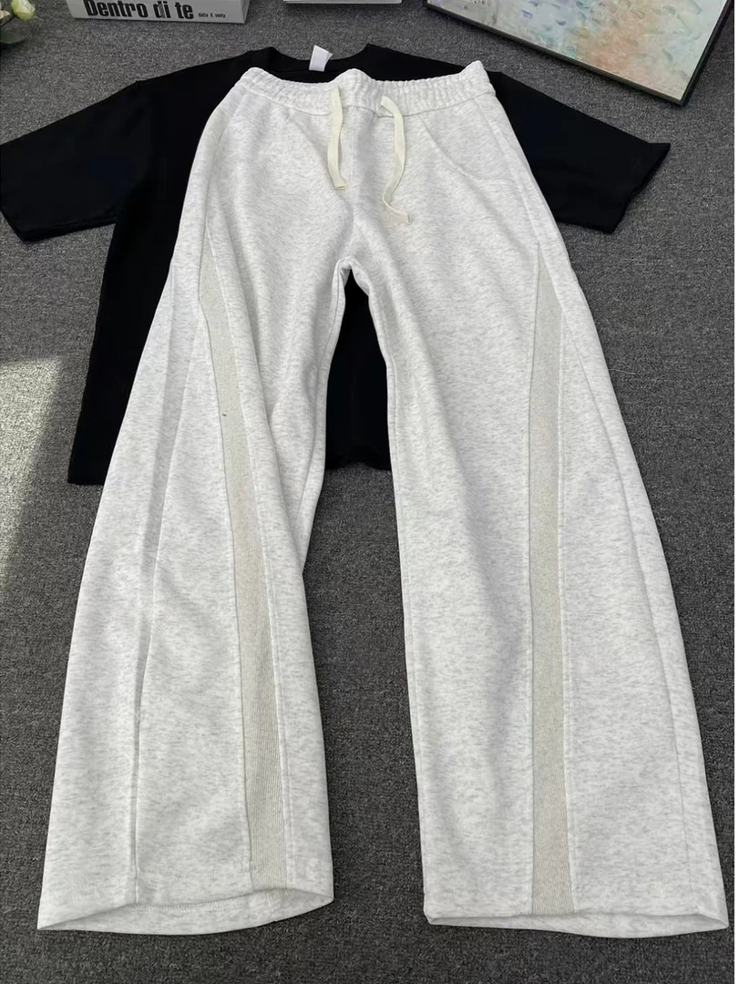 斜切拼接设计弯刀卫裤男秋季2025新款垂感直筒裤美式灰色卫裤男生