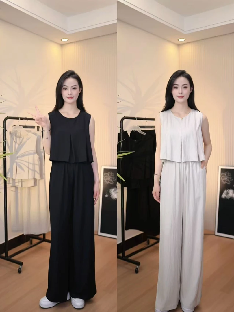 气质显瘦背心上衣宽松百搭阔腿休闲长裤女2025夏季新款时尚套装潮