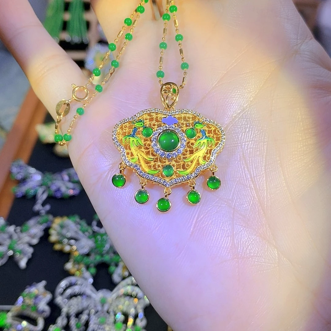 吊坠(不含链)银S925镶嵌翡翠