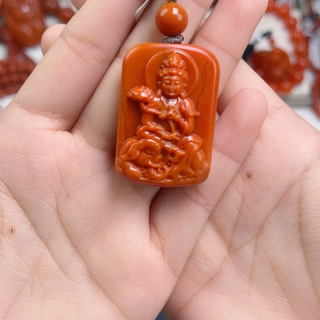 S***s南红玛瑙未镶嵌手链瓦西柿子红满肉普贤吊坠