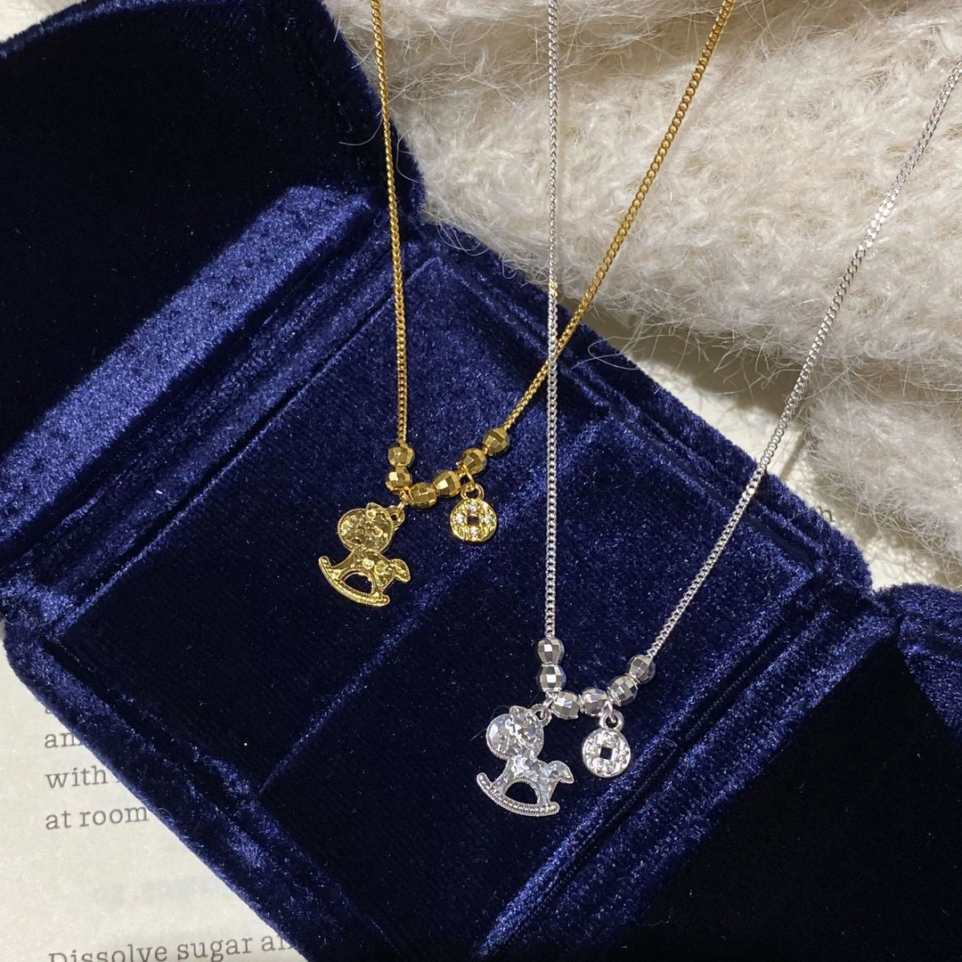 链子925银 S925银碎冰冰木马项链女时尚轻奢高级感马上有钱锁骨链