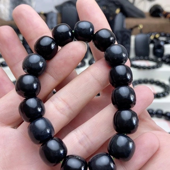 未镶嵌手链和田玉（墨玉）卡14老型手串带包容