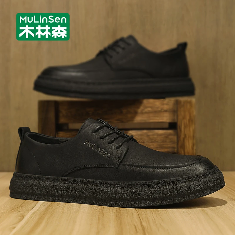 木林森男鞋正装商务英伦复古港风德比鞋2025新款工作男士休闲皮鞋
