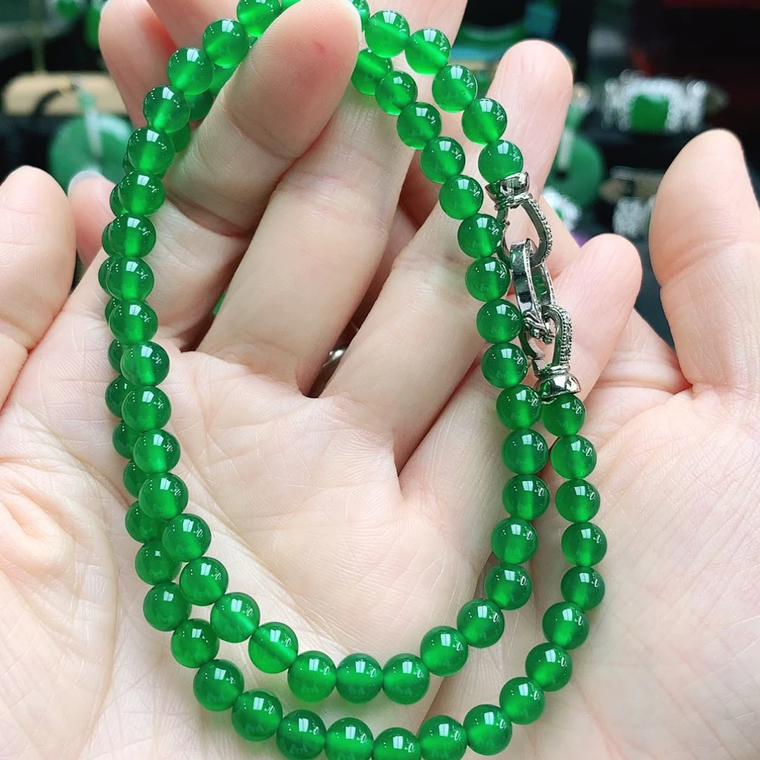 玛瑙/玉髓珠链6mm短款银S925镶嵌