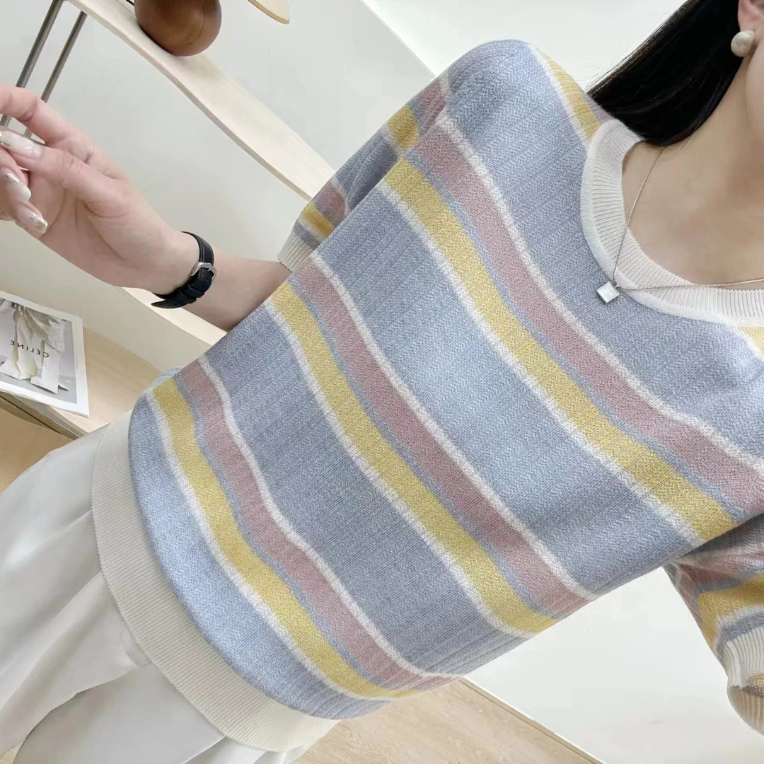 【多巴胺】新款短袖简约2025女款夏季爆款慵懒风休闲气质针织衫