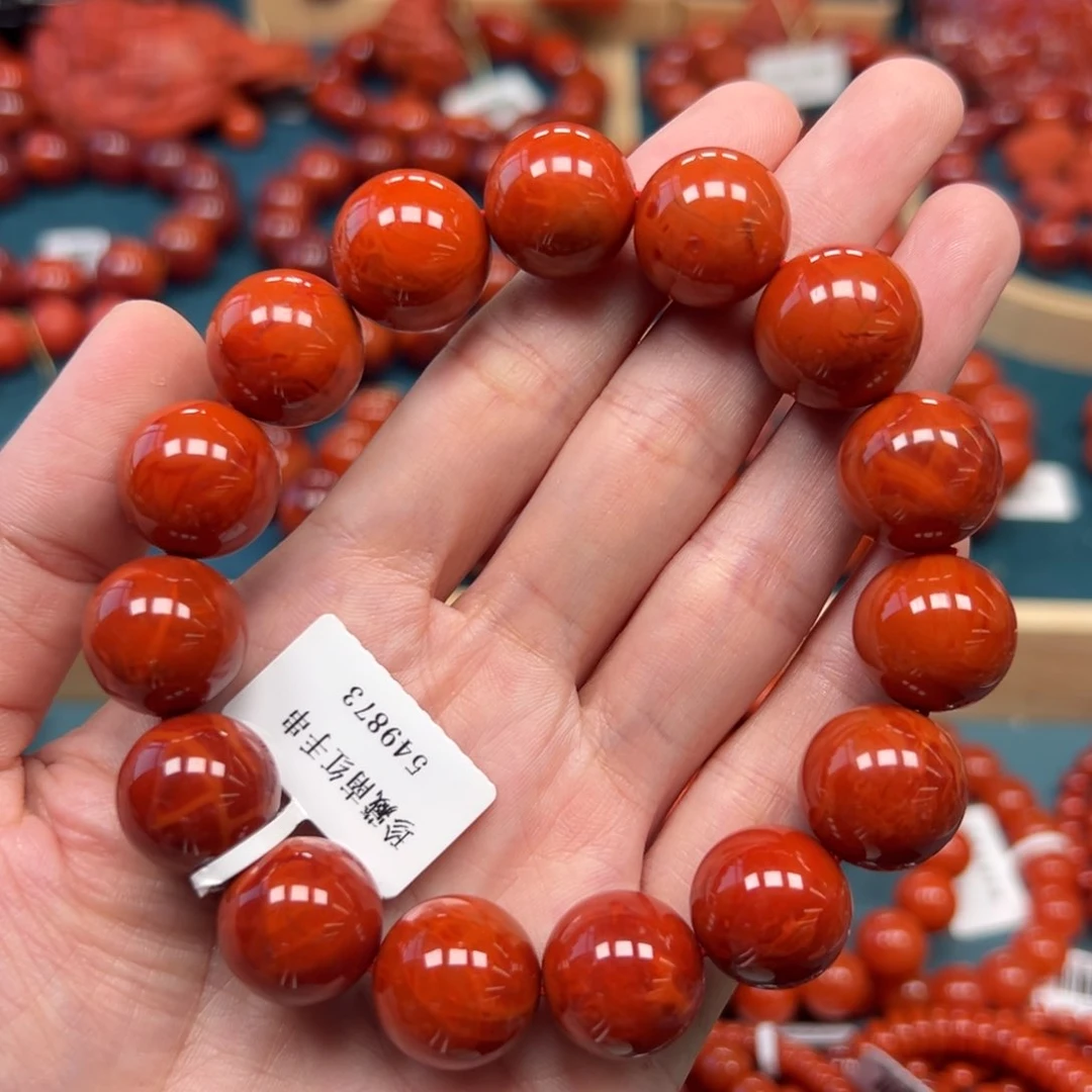 未镶嵌手串南红玛瑙瓦西满肉火焰纹15mm+ 收藏级