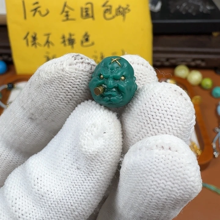 合成碳硅石铜合金文玩配饰绿小松佛爷