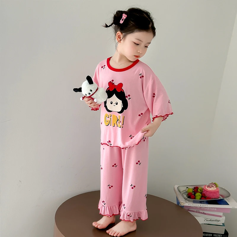 儿童夏季薄款家居服女宝宝睡衣2025新款公主莫代尔套装女童空调服