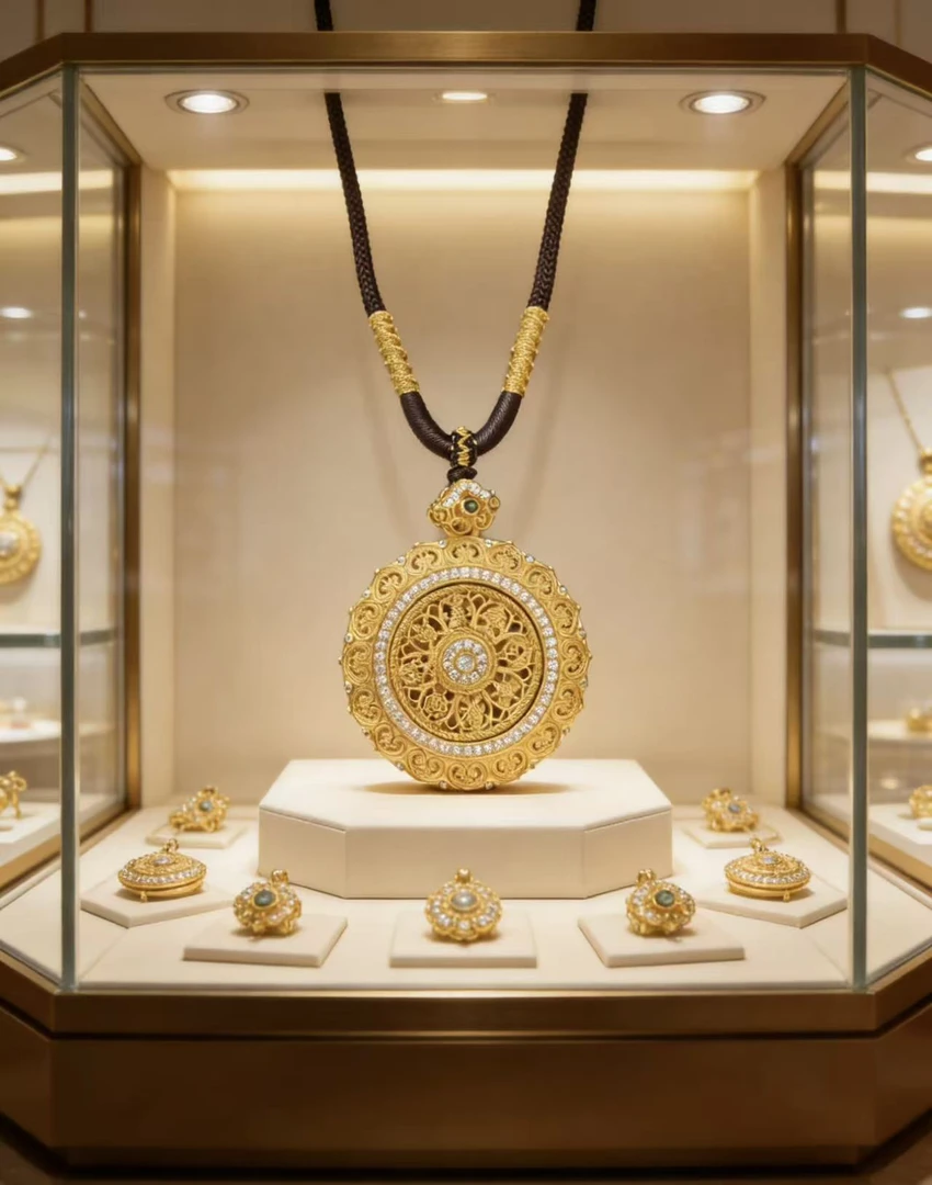 合金项链 合金吊坠【转运八宝罗盘】时尚 双面 女王 金色款