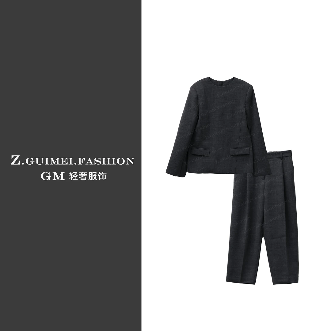【肆姐高定】极简风圆领休闲羊毛九分裤套装XY3377