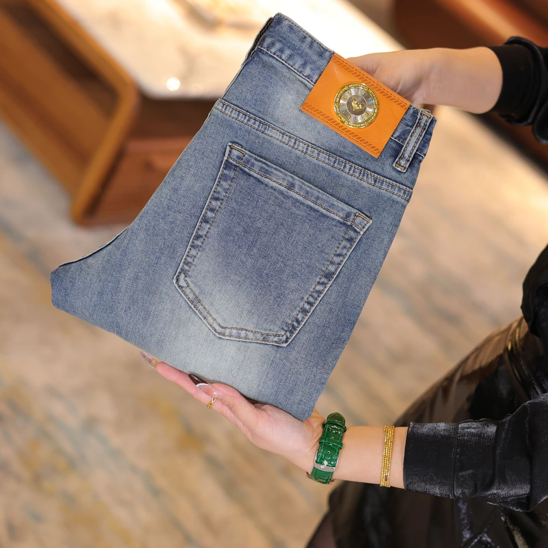 2025春夏男士轻奢欧货蓝色精品修身小直筒百搭时尚潮流牛仔裤017