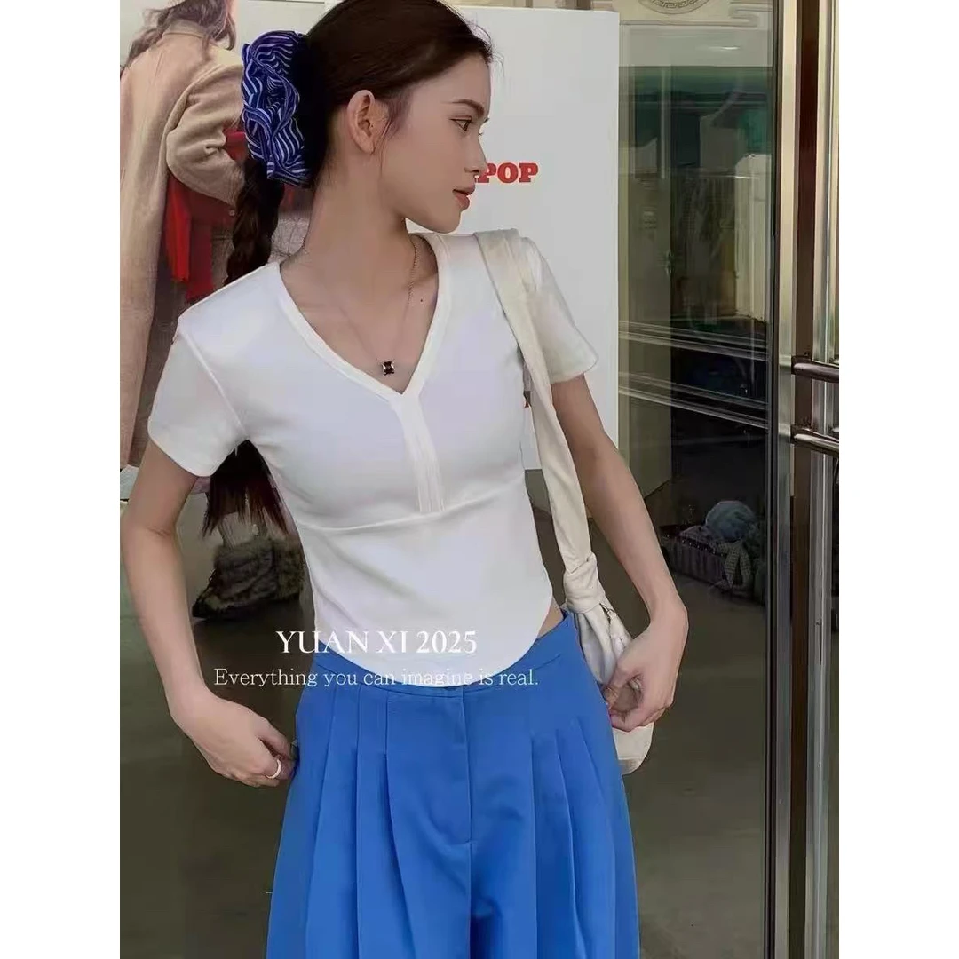 【婷婷家】小个子V领百搭短袖T恤#2523