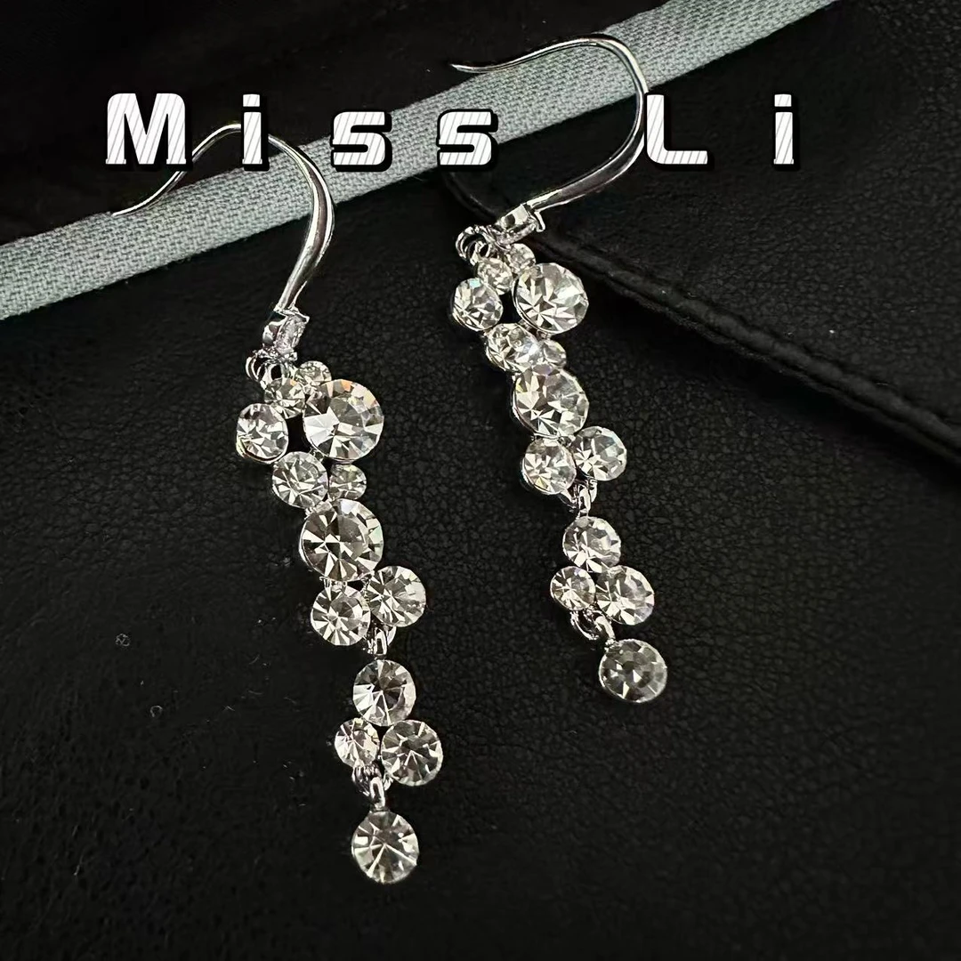 铜合金锆石耳饰 超闪满钻长款镶钻耳环 轻奢 镶嵌 精致 重工 749