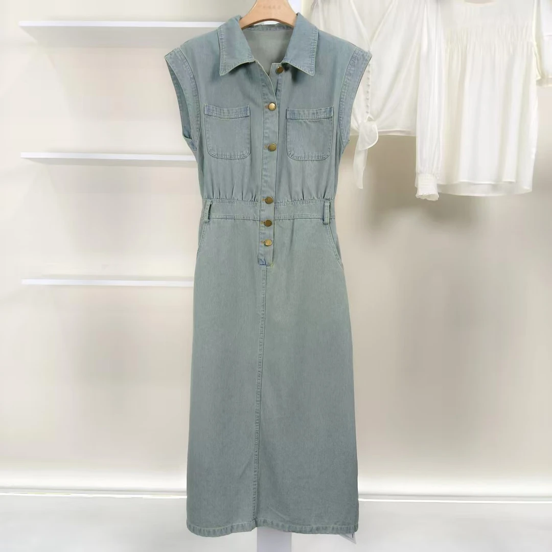 麦迪尚品【夕Y】50909614 简约无袖牛仔连衣裙夏季女装品牌折扣