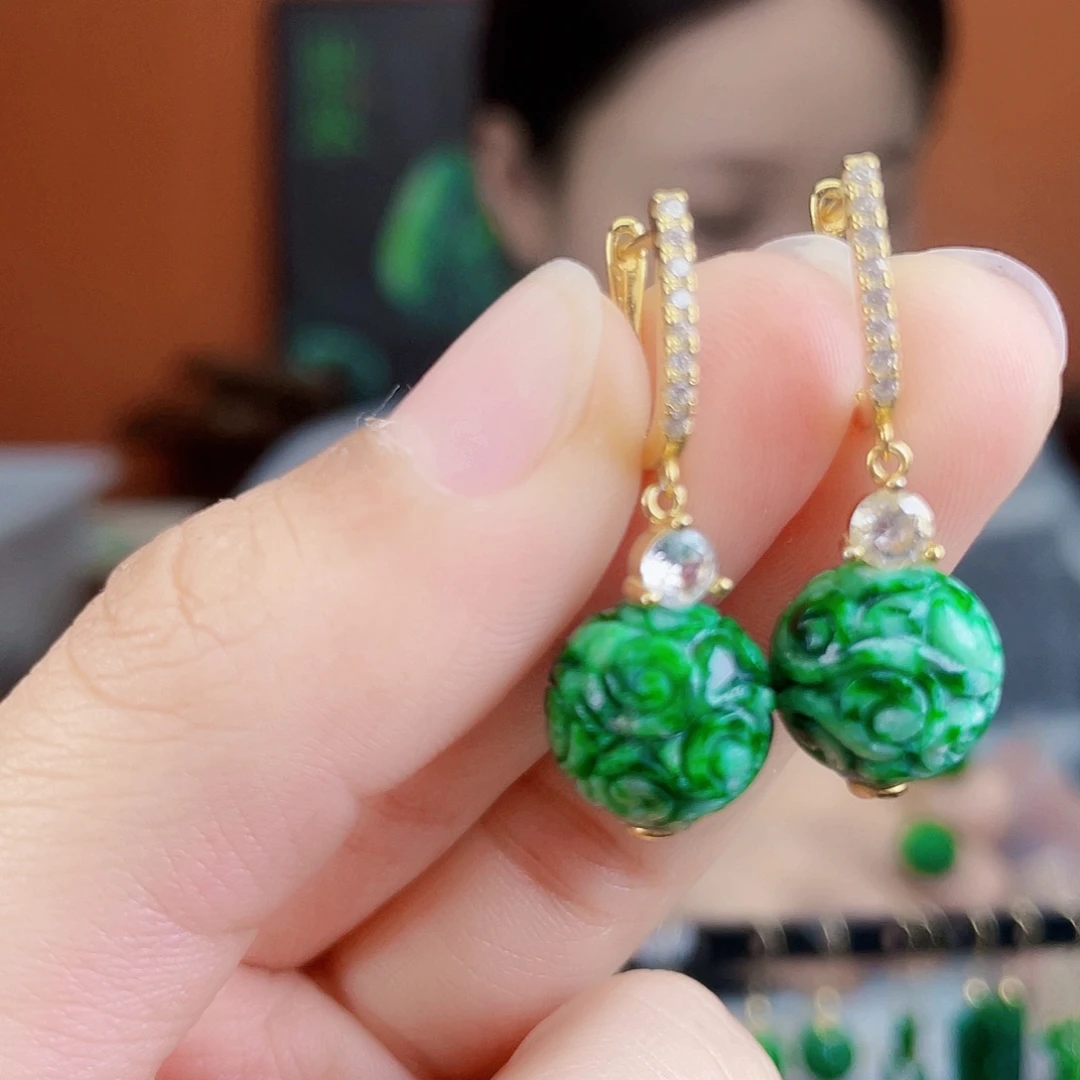 翡翠银S925镶嵌耳饰