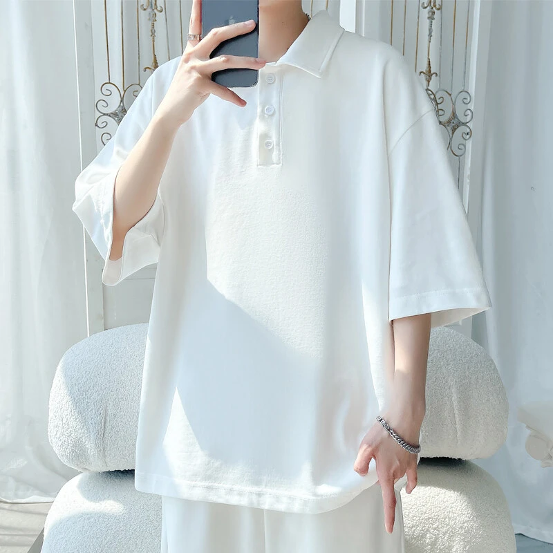 纯白色短袖polo衫男款夏季2025新款潮流百搭衣服潮牌宽松半袖t恤