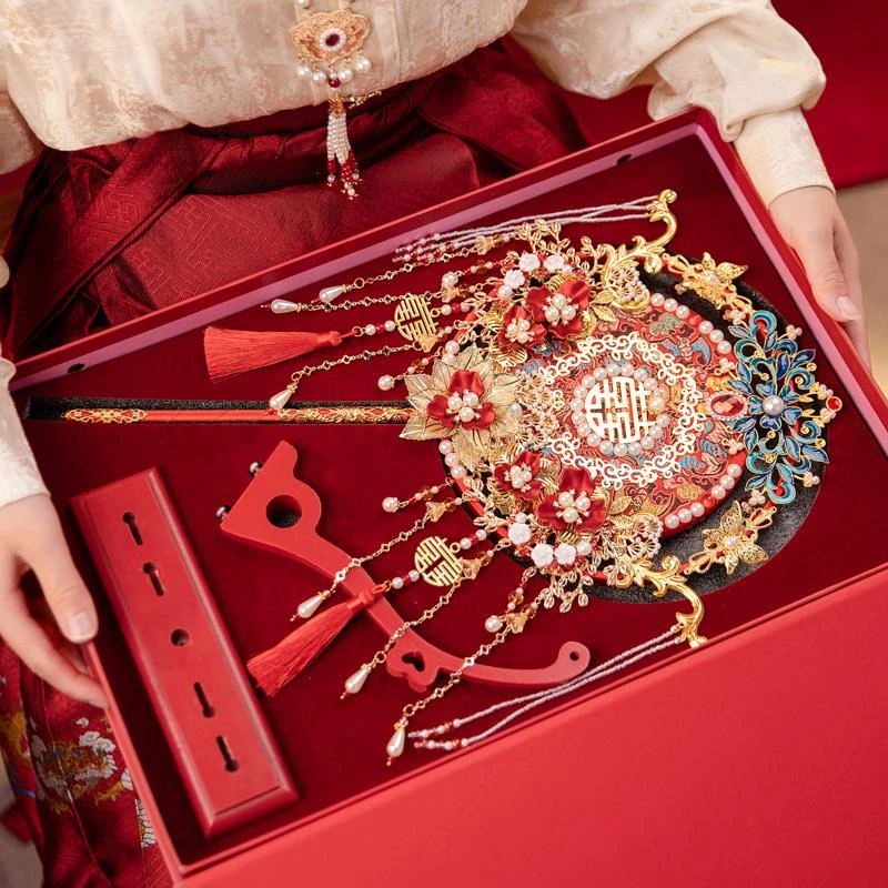 团扇新娘结婚重工中式婚礼出嫁高级配明制婚嫁手工diy材料包喜扇