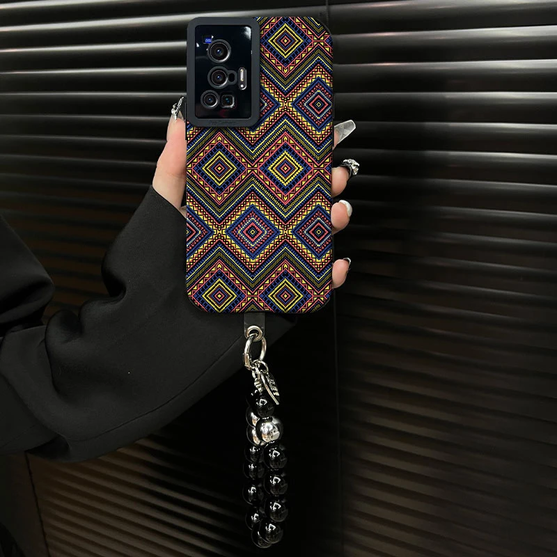 适用于【vivox70pro】复古菱格花纹ins风小羊皮创意网红手机壳女款