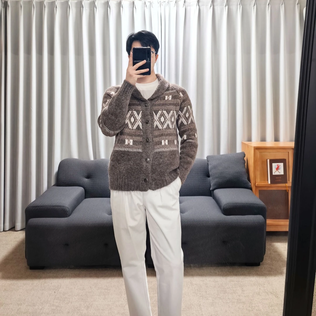 B*C39900版 伟霆同款费尔岛老钱 青果领男士开衫毛衣