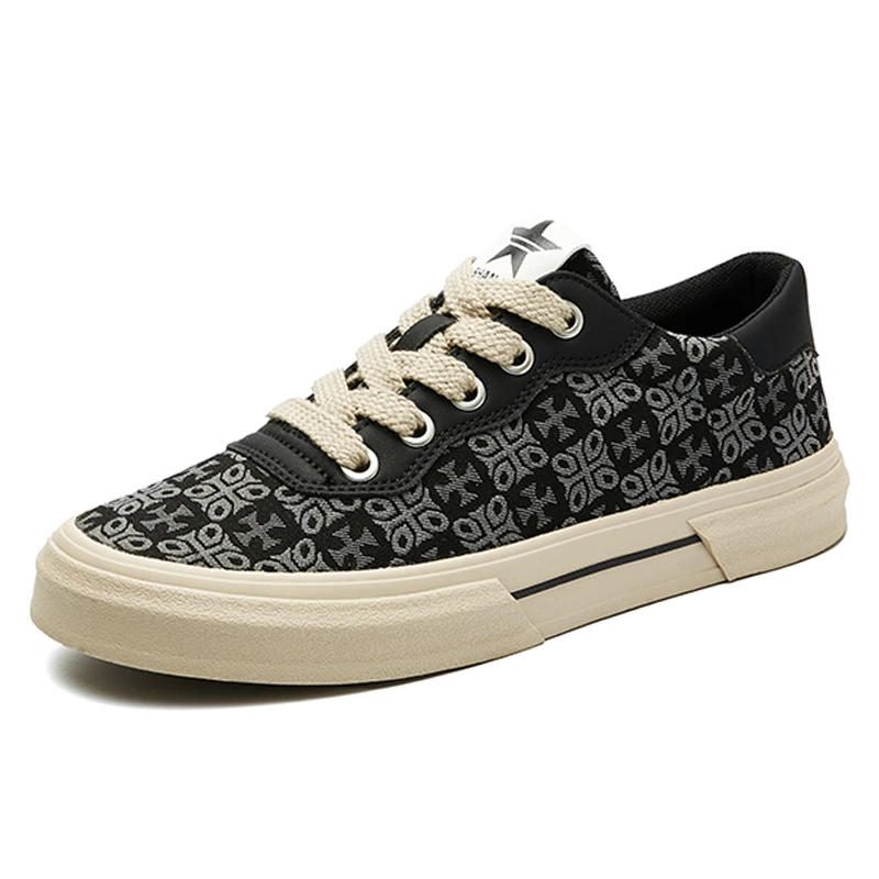 2026春季新款男鞋时尚百搭小众休闲男士帆布鞋印花低帮平底板鞋