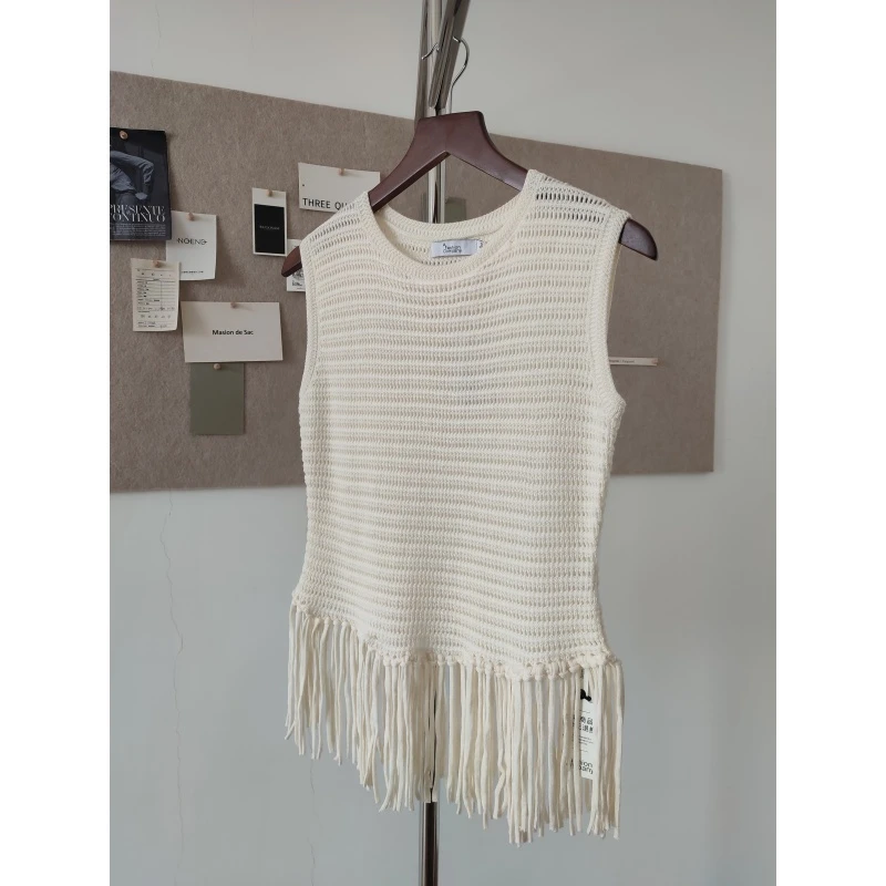 优雅高级直筒廓形镂空流苏针织背心半身裙两件套装女春季穿搭