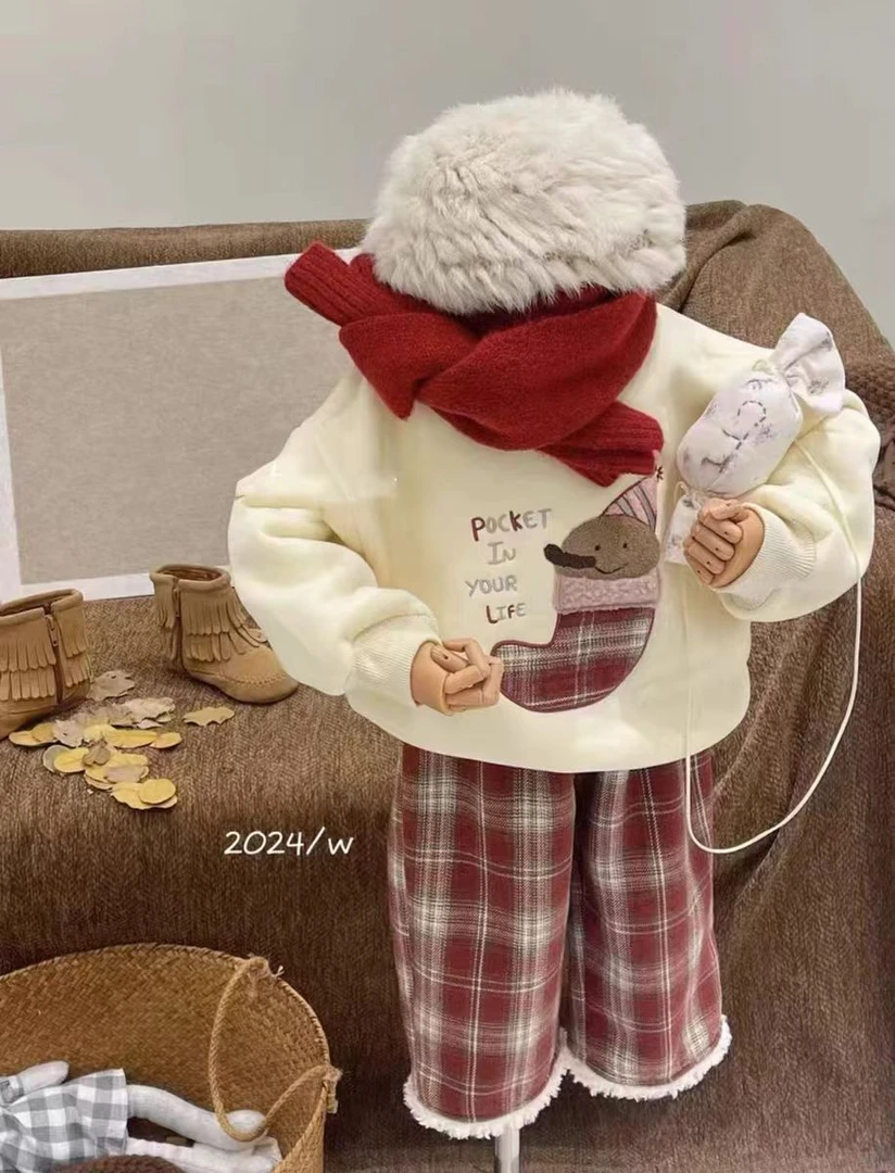 0021红色格子新款秋冬款外套休闲百搭卫衣卫裤保暖童装时尚