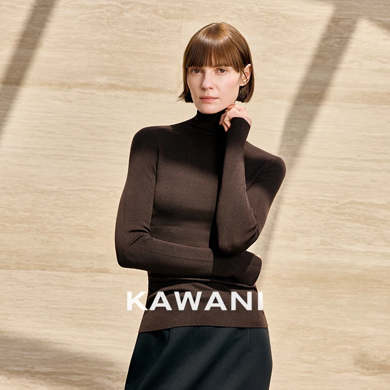 KAWANI&Biella Yarn160s可水洗黄金羊毛18针岛精无缝高领秋冬款