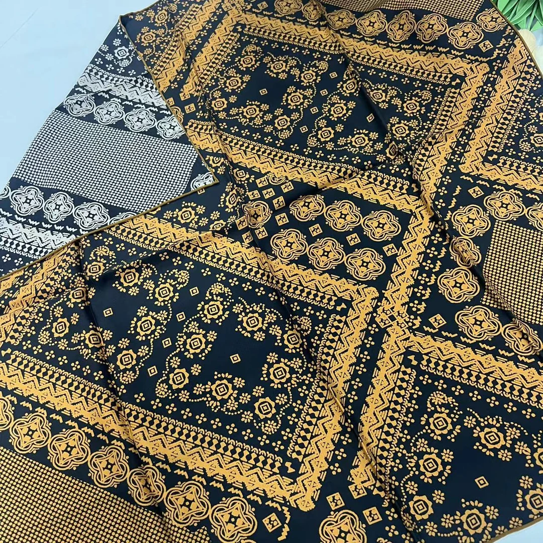 90巴拿绸方巾-蕾丝金边 88cm双面异色丝巾 019