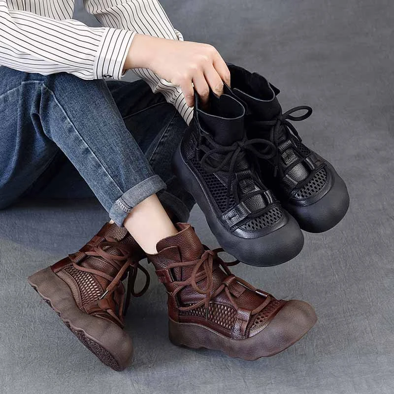 洞洞女马丁靴镂空休闲复古罗马靴夏季女凉靴百搭洞洞短靴厚底真皮