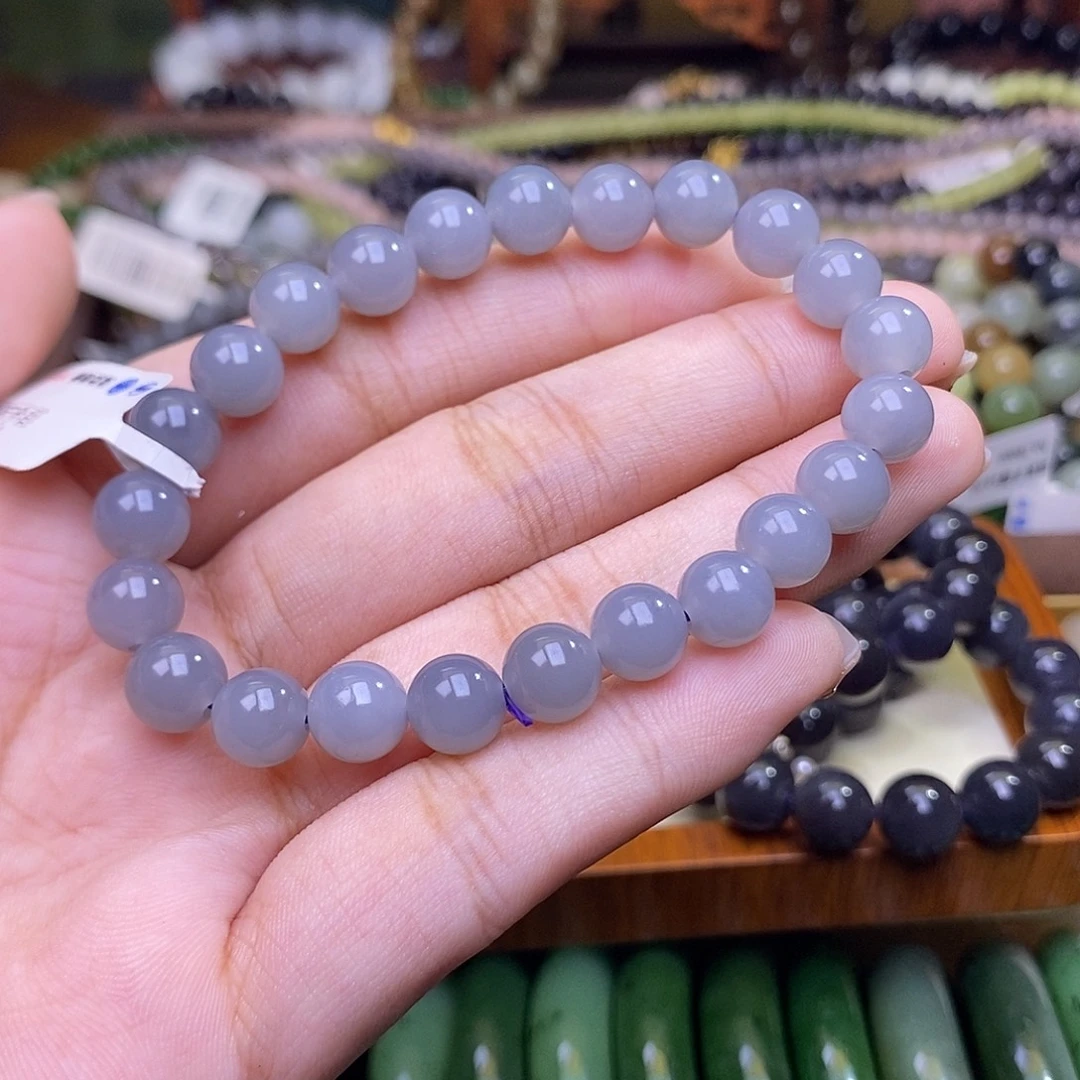 和田玉未镶嵌颈饰浓烟紫老矿料手串8mm