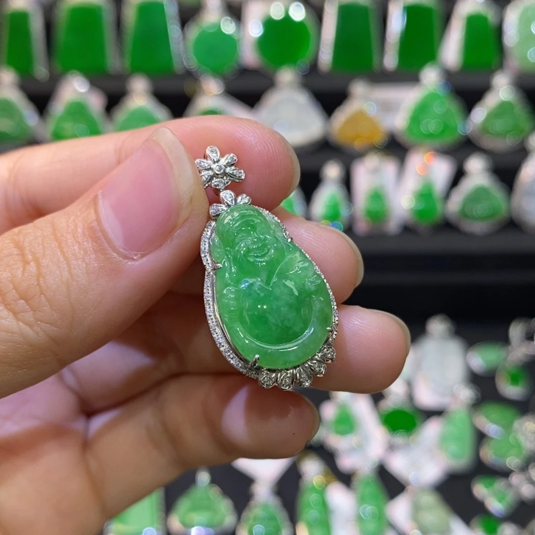 翡翠18K金镶嵌吊坠(不含链)