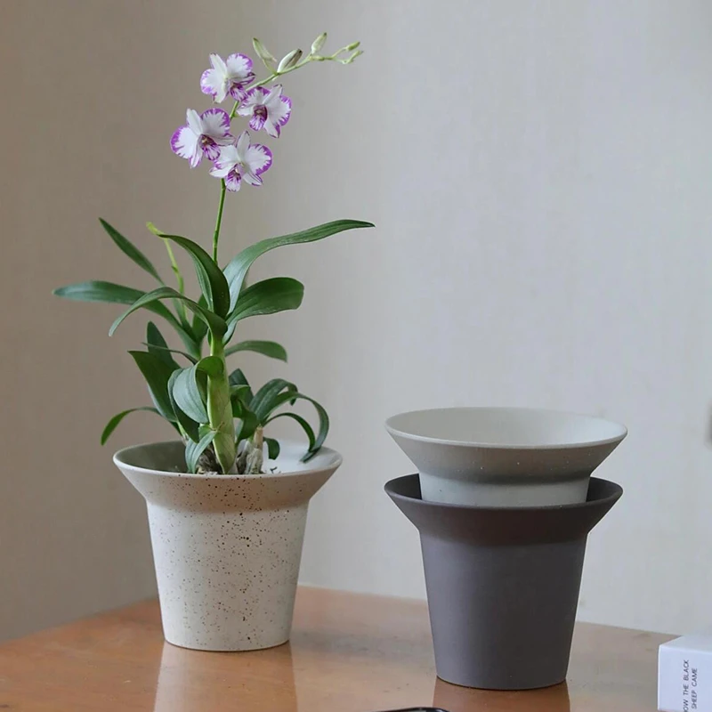蝴蝶兰陶土透气陶瓷陶盆石斛兰绿植兰花高脚粗陶蝴蝶兰陶瓷盆花盆