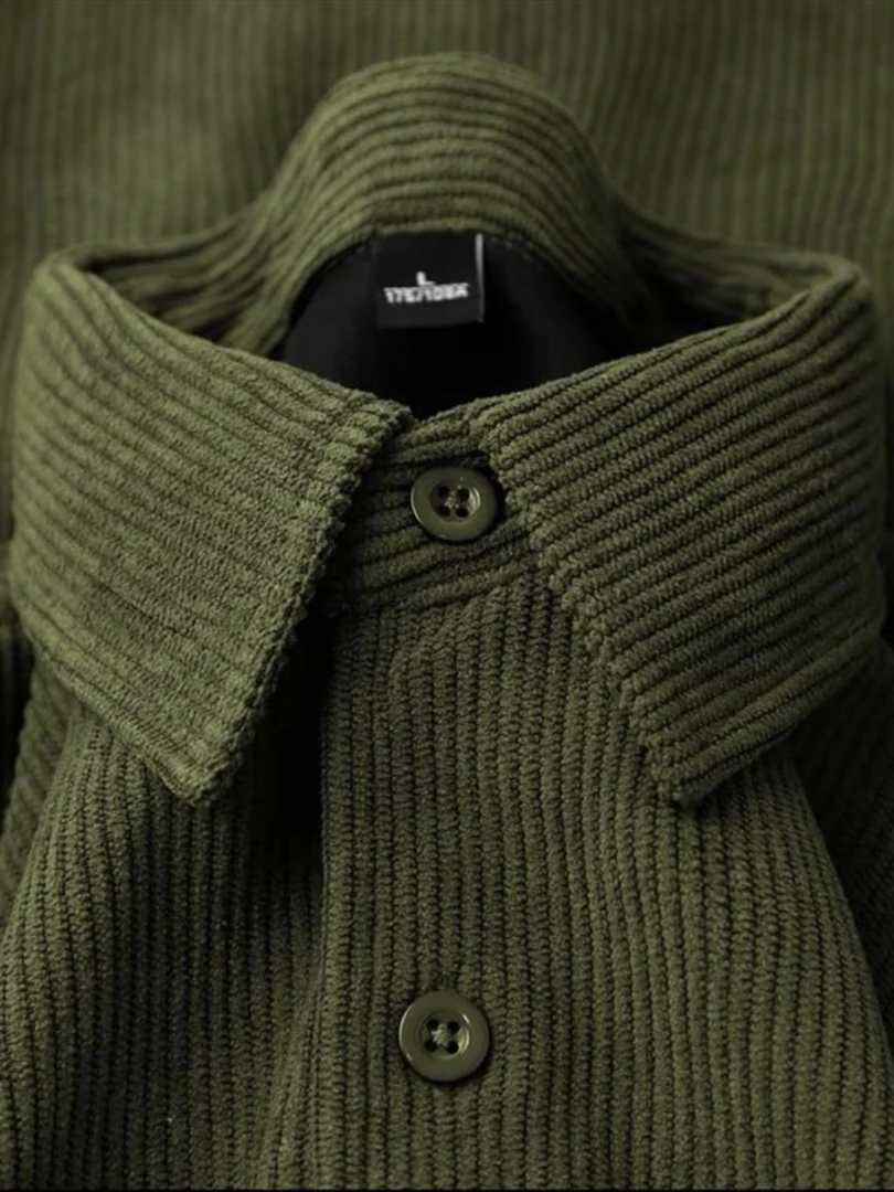 灯芯绒衬衫加厚复古高级感绿色衬衣内搭叠穿打底长袖上衣外套开衫