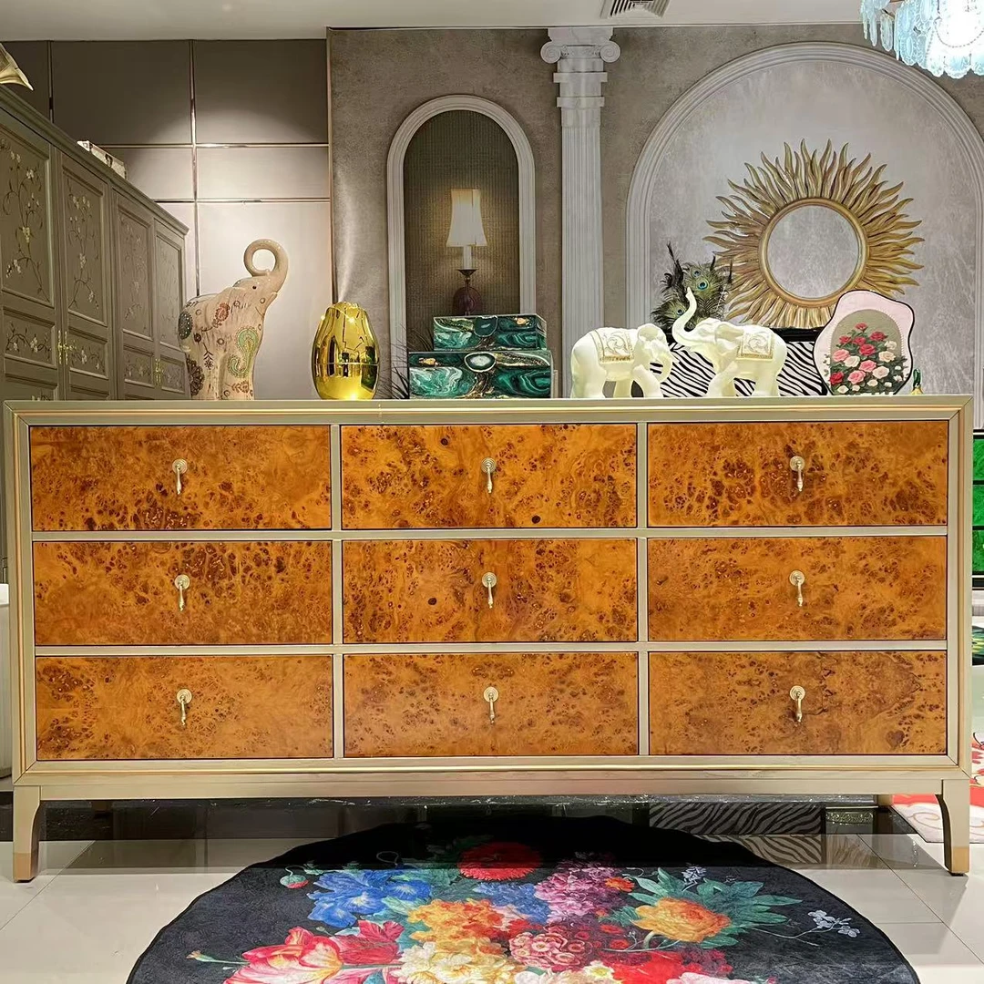 【喜悦家具】GH树瘤纹九斗柜帝王金180*40*90