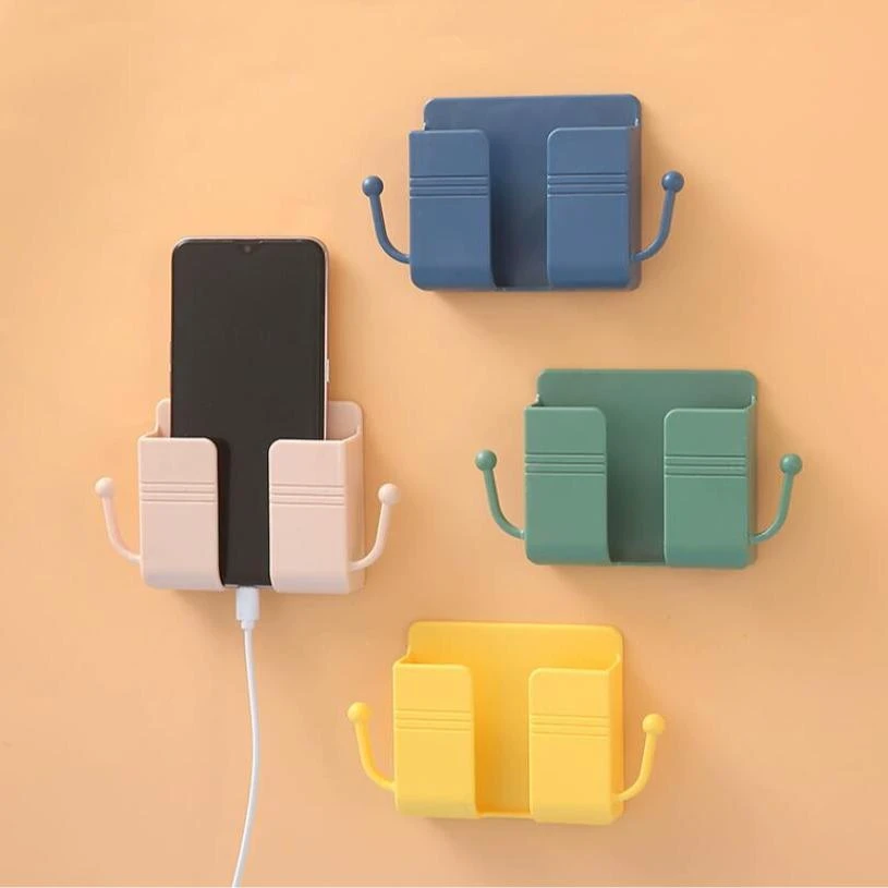 【一套4个】壁挂手机遥控器充电收纳盒加大背胶挂钩免打孔置物盒