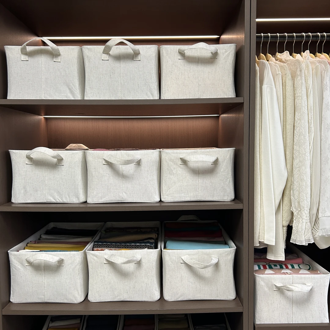 简之道精纺棉麻钢架收纳盒可折叠大容量防尘耐脏收纳箱家用衣橱