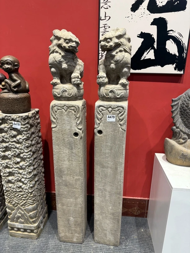 石雕吸水兽立柱入户门玄关落地装饰摆件