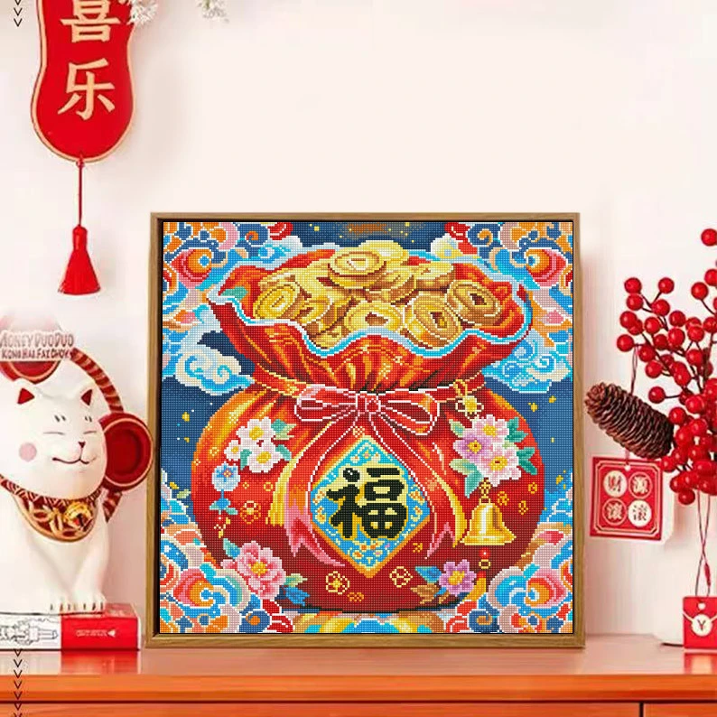 【加厚棉布】7048福袋十字绣大格 新中式喜庆画 54种绣线