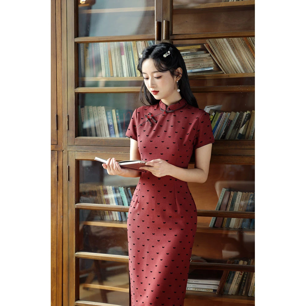 安克拉红旗袍小个子2025春秋季新款新中式改良版连衣裙气质显瘦女