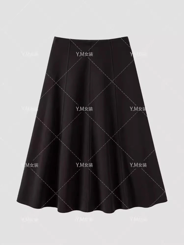 (羊毛八面裙)法式通勤松紧高腰裙子显瘦大摆伞裙女秋冬25新半身裙