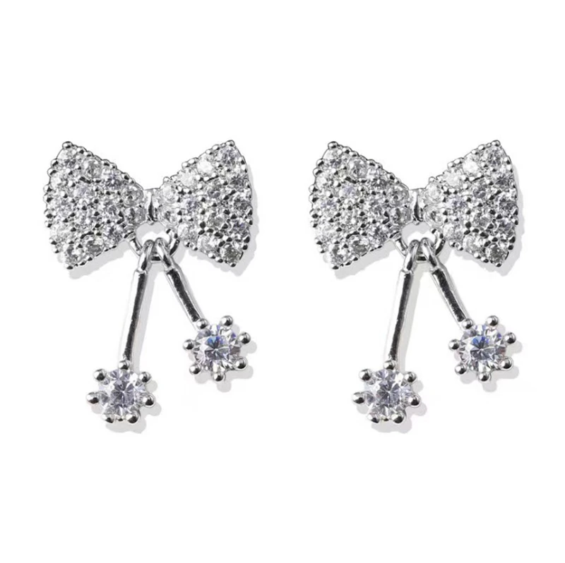 合金锆石耳饰 甜蝴蝶结小众精致高级感质显白耳钉轻奢小巧镶钻