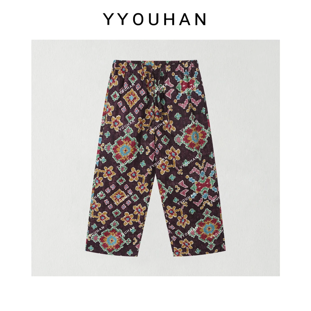 YYOUHAN 2025新款【廊前花开】像素花园显瘦百搭休闲裤 2506C3190