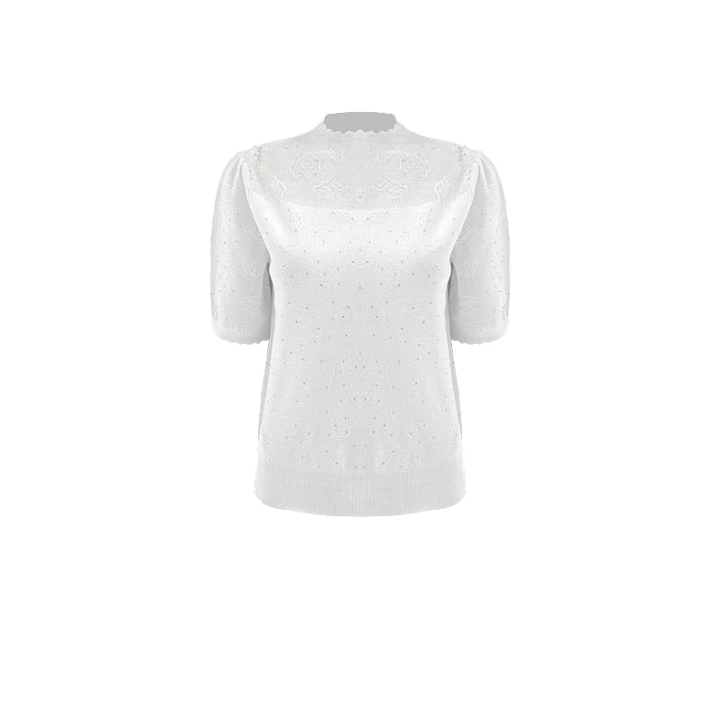 【蕾丝之境】精致时髦棉质舒爽亲肤烫钻设计套头针织衫6S480S9003