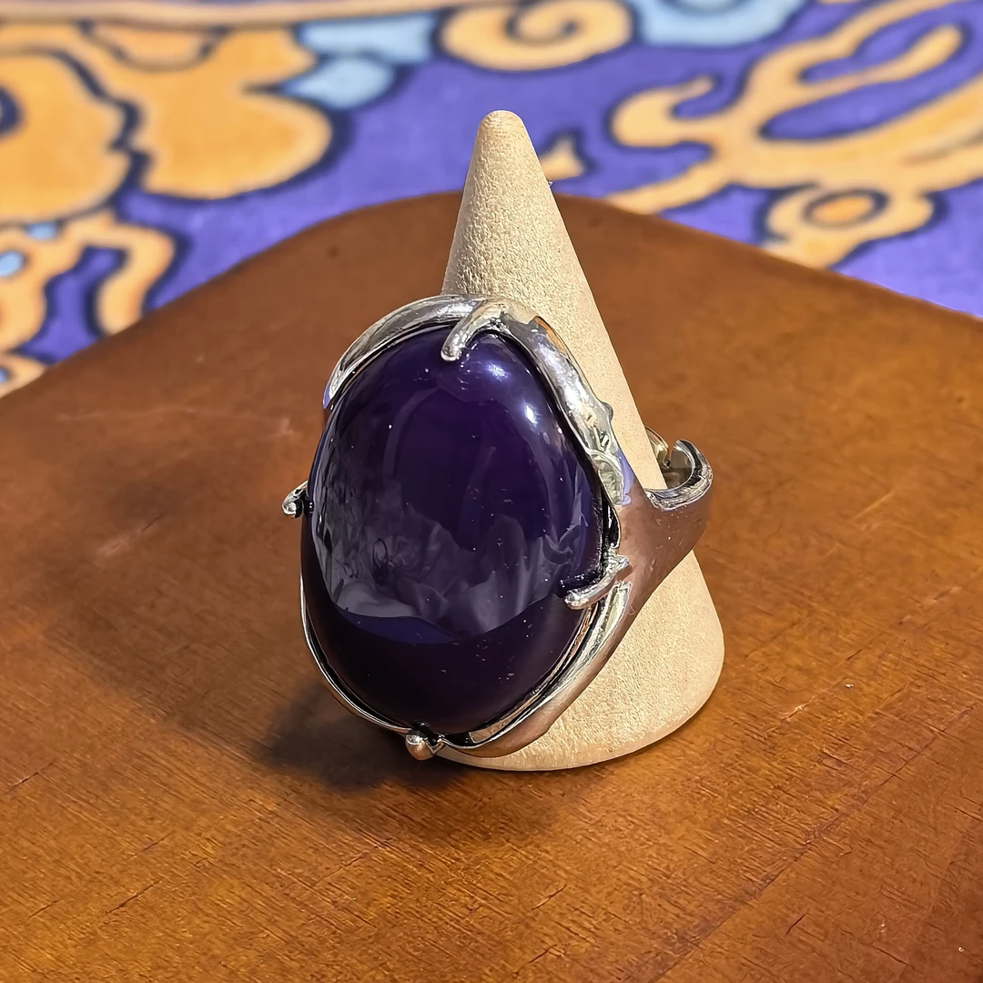 铁合金琉璃戒指 镶嵌蛋面蝴蝶开口调节戒指女款小众风