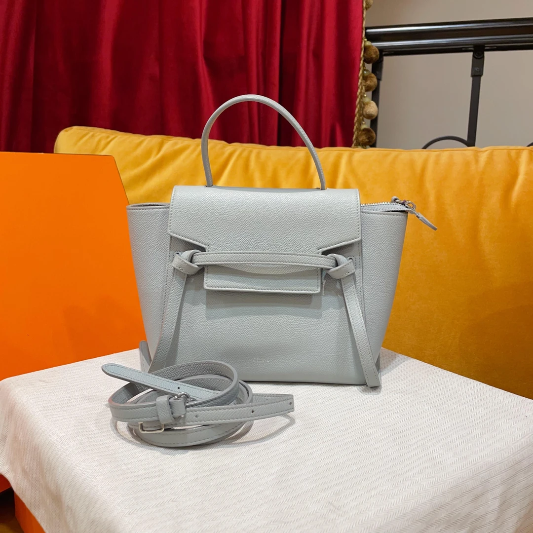 95新 Celine/思琳 GGS鲶鱼包nano雾霾蓝银扣牛皮单肩包/45102766