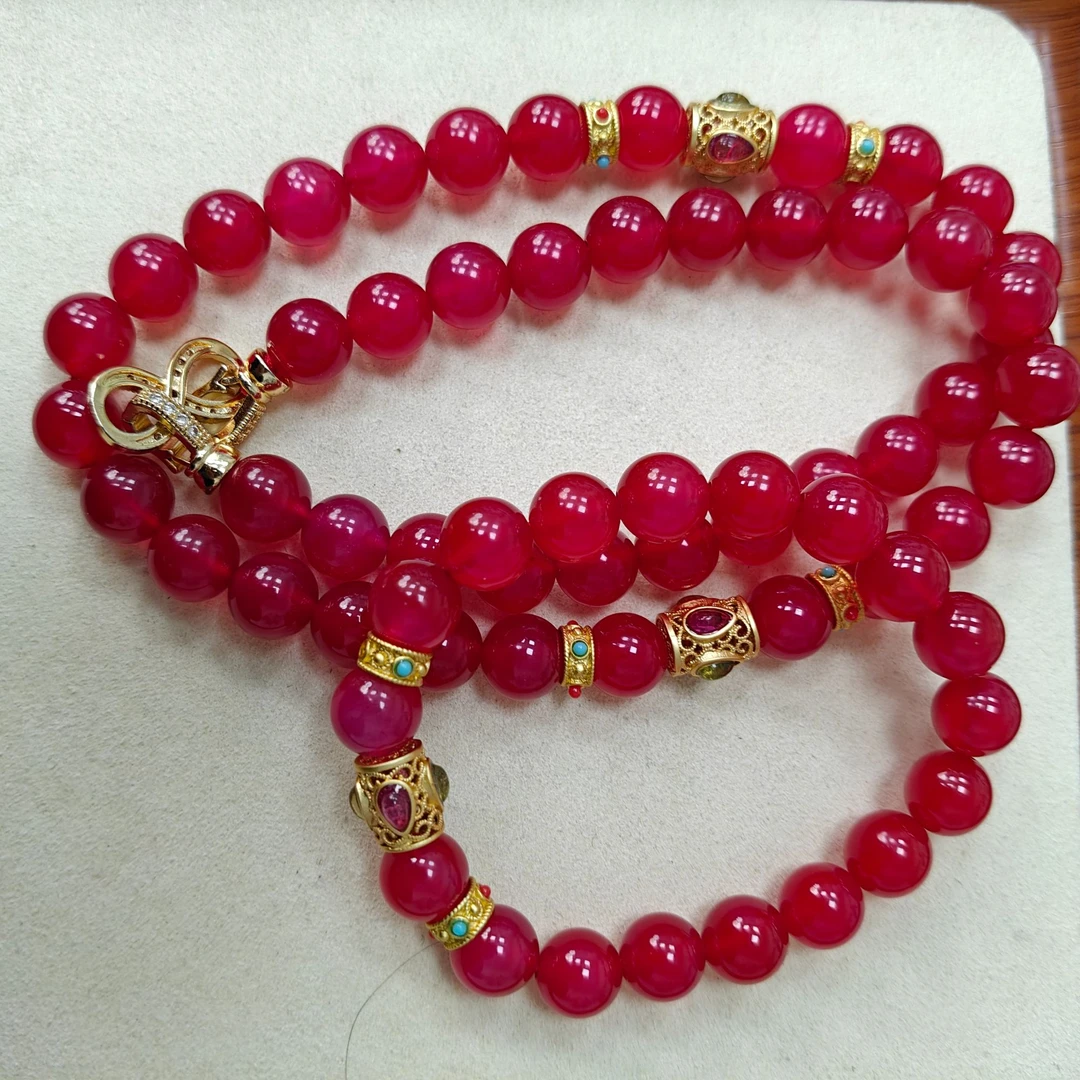 鸽血红血菩提项链+手串（赠耳坠）